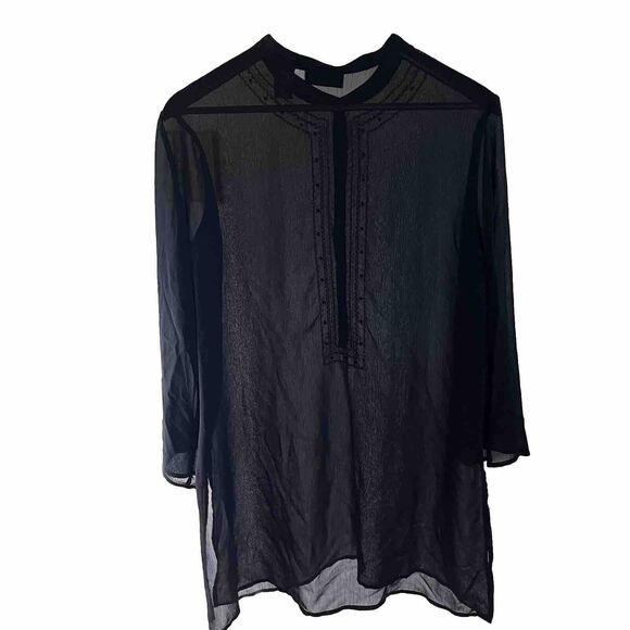 NEW YORK & COMPANY Sheer Black Embroidered Beaded Tunic Swim Cover-Up Large - Picture 3 of 14